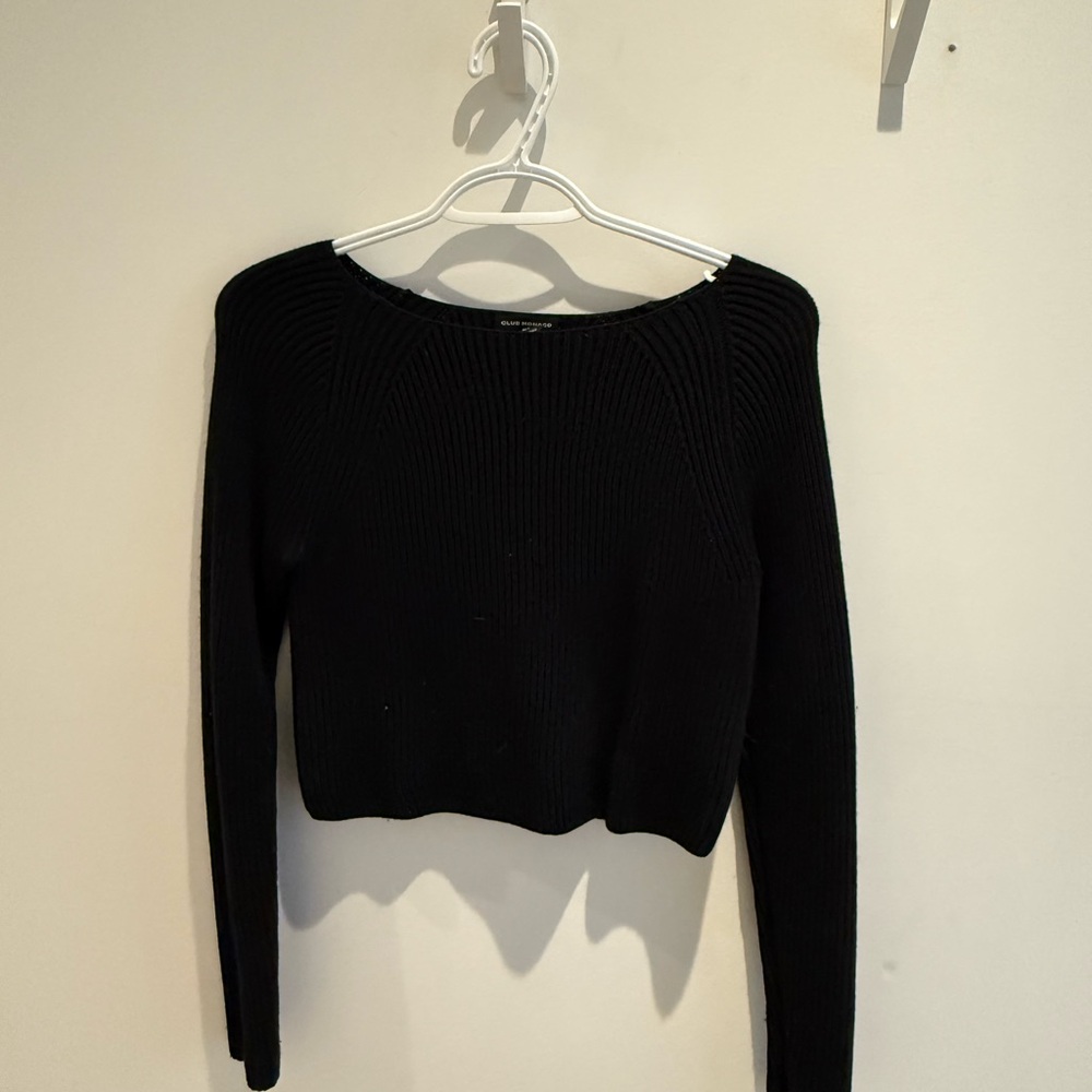 Club Monaco Black Ribbed Scoop-Neck Sweater